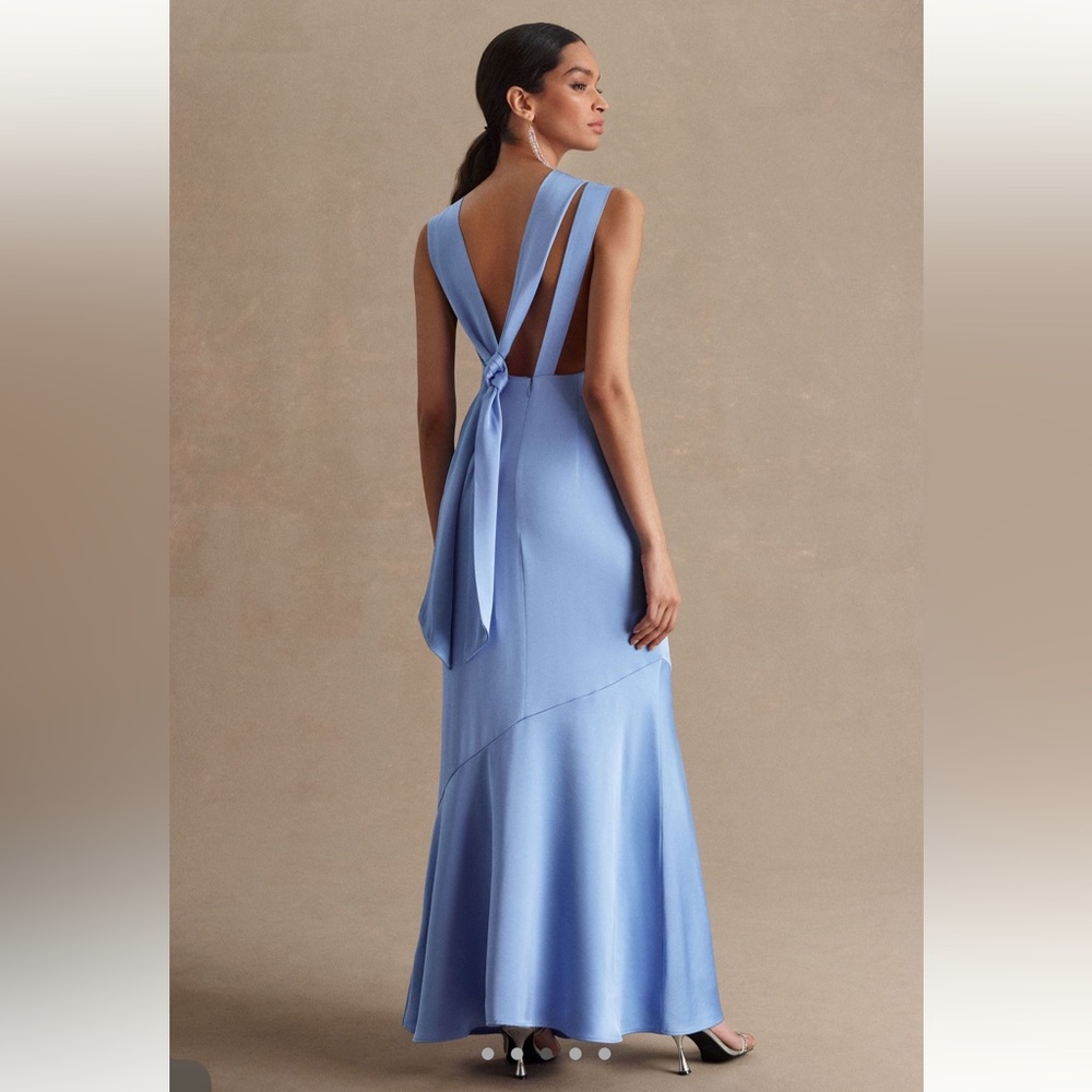 Anthropologie Significant Other Lana Cowl-Neck Tie-Back Satin Maxi Dress